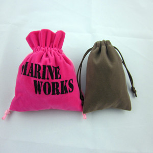 White felt custom printed velvet drawstring bags, custom velvet jewelry bag for gift