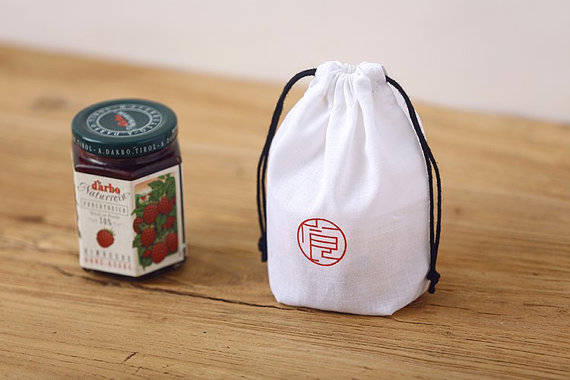 White Printed Cotton Drawstring Pouches
