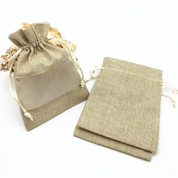 Clear PVC Window Cosmetic Jute Hession Bag